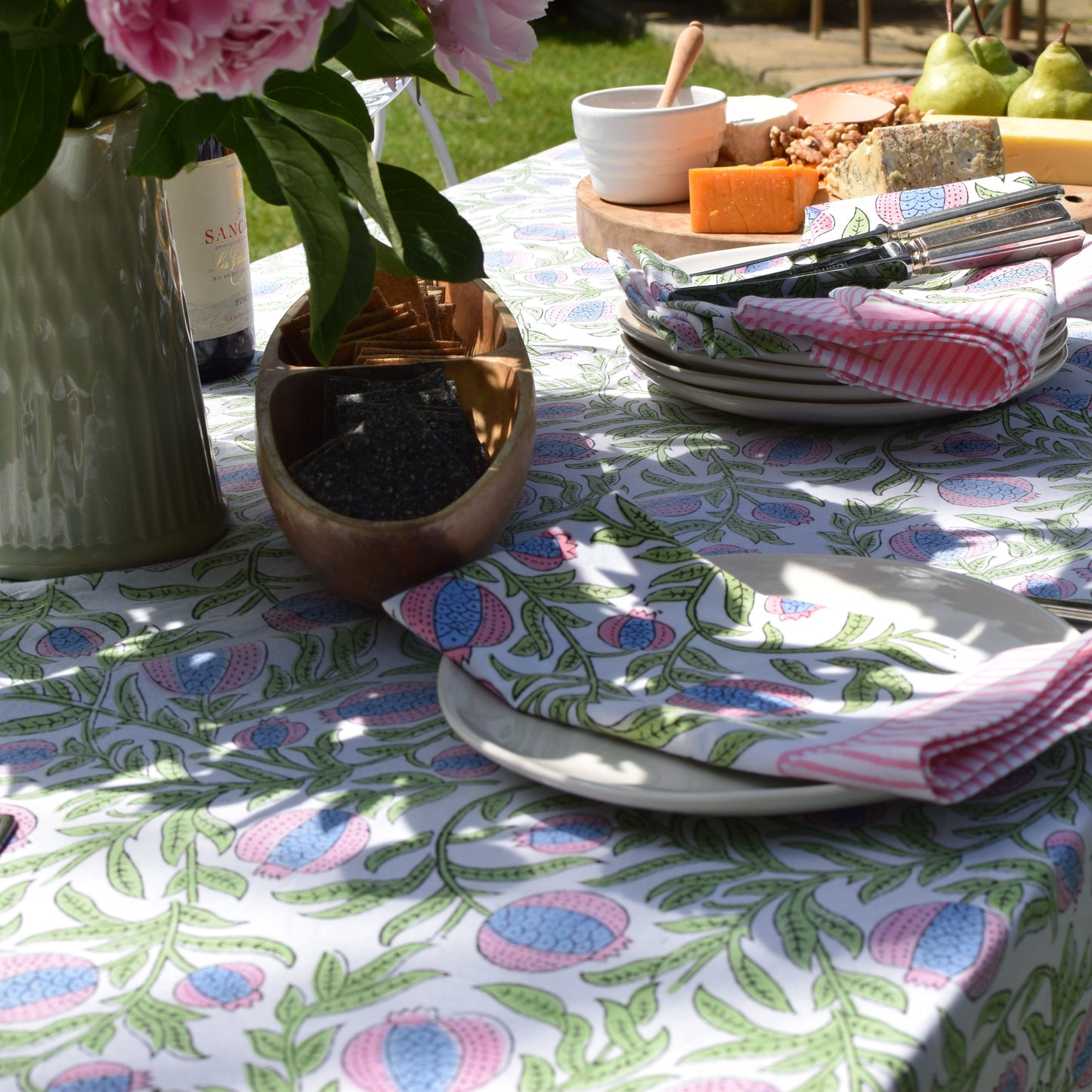 Perfectly Pomegranate Hand Block-Printed Cotton Tablecloth – Multi