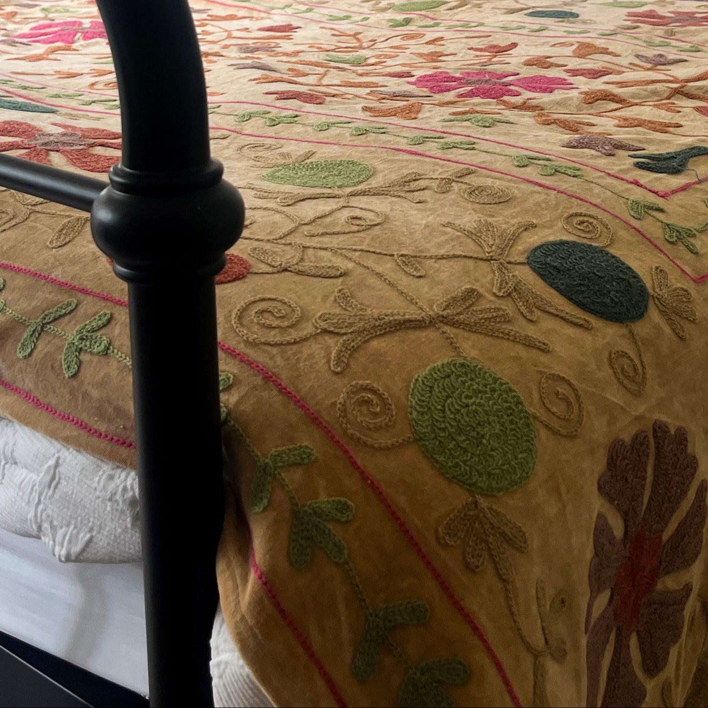 Hand-Embroidered Velvet Suzani – Dreamy Grey Botanical