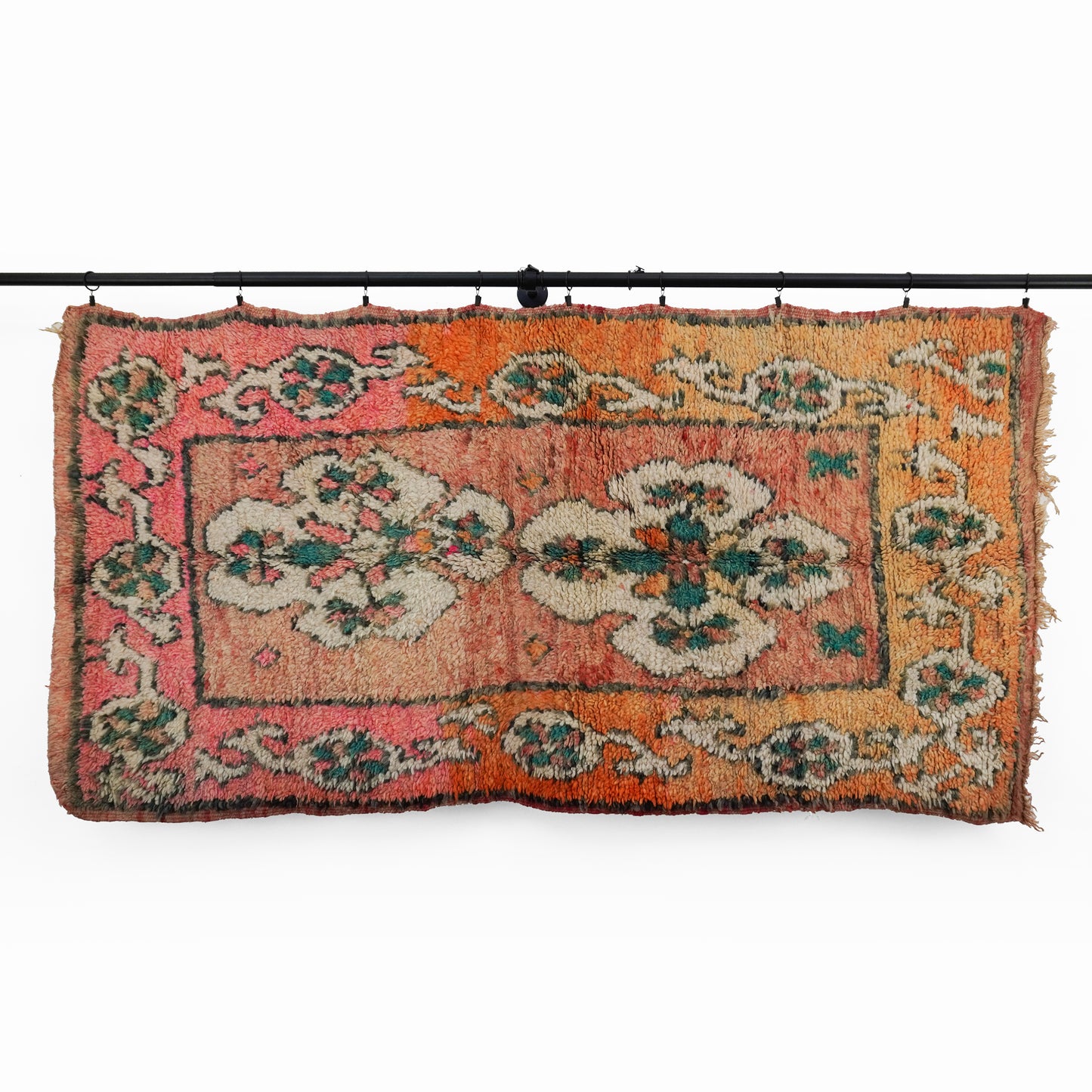MR204: Hand-Woven Moroccan Rug – Botanical Whimsy & Sunset Ombre
