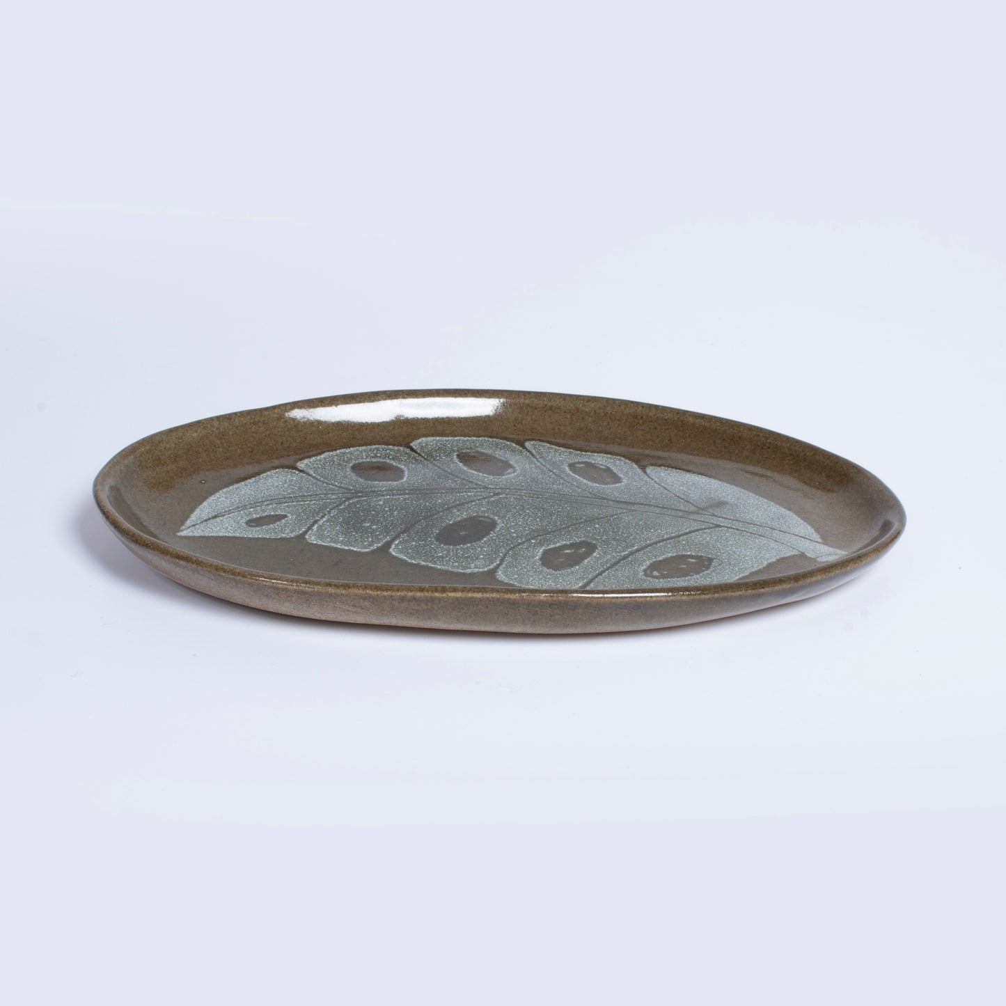 Hand Painted Leaf Platter by Gerry Unsworth | Signed Studio Pottery