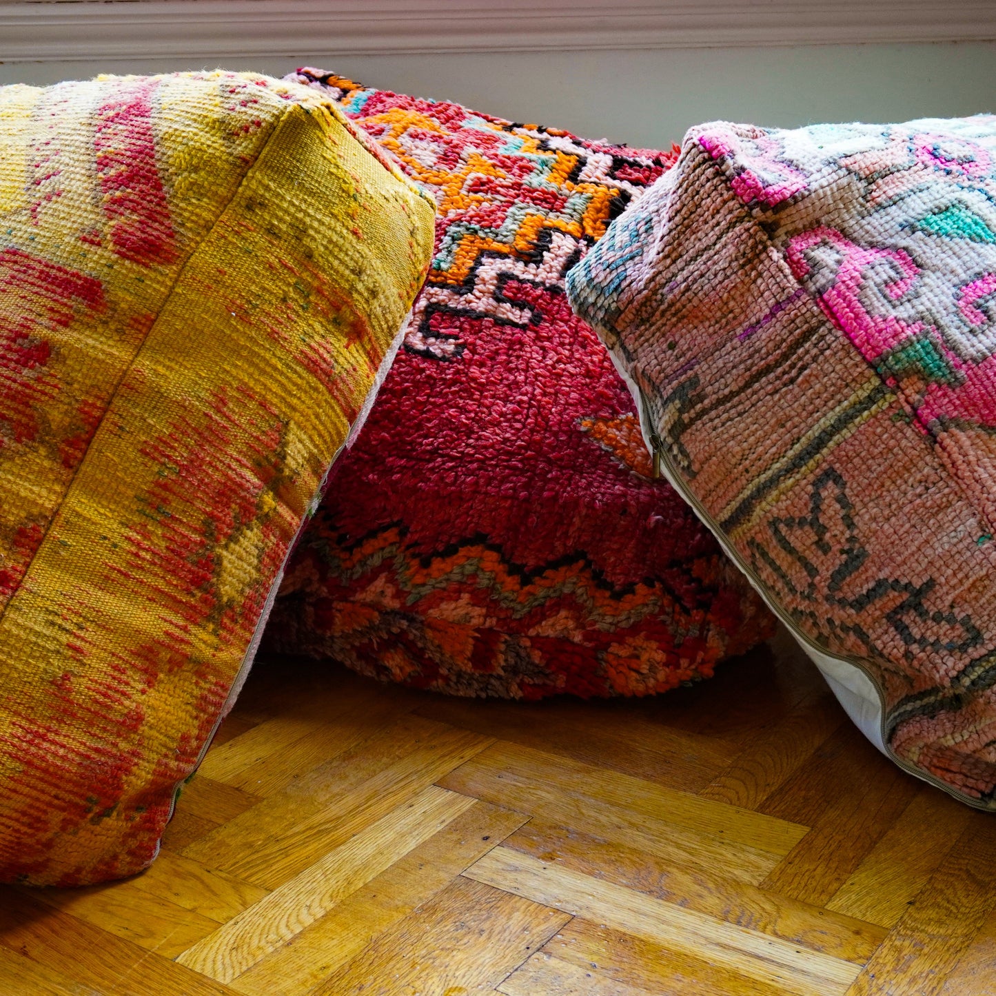 MP1025 Handwoven Moroccan Floor Pouf – Earthy Geometric