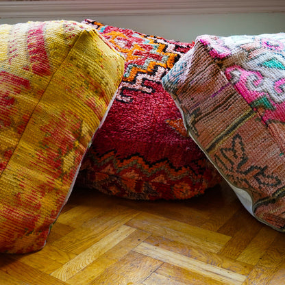 MP1025 Handwoven Moroccan Floor Pouf – Earthy Geometric