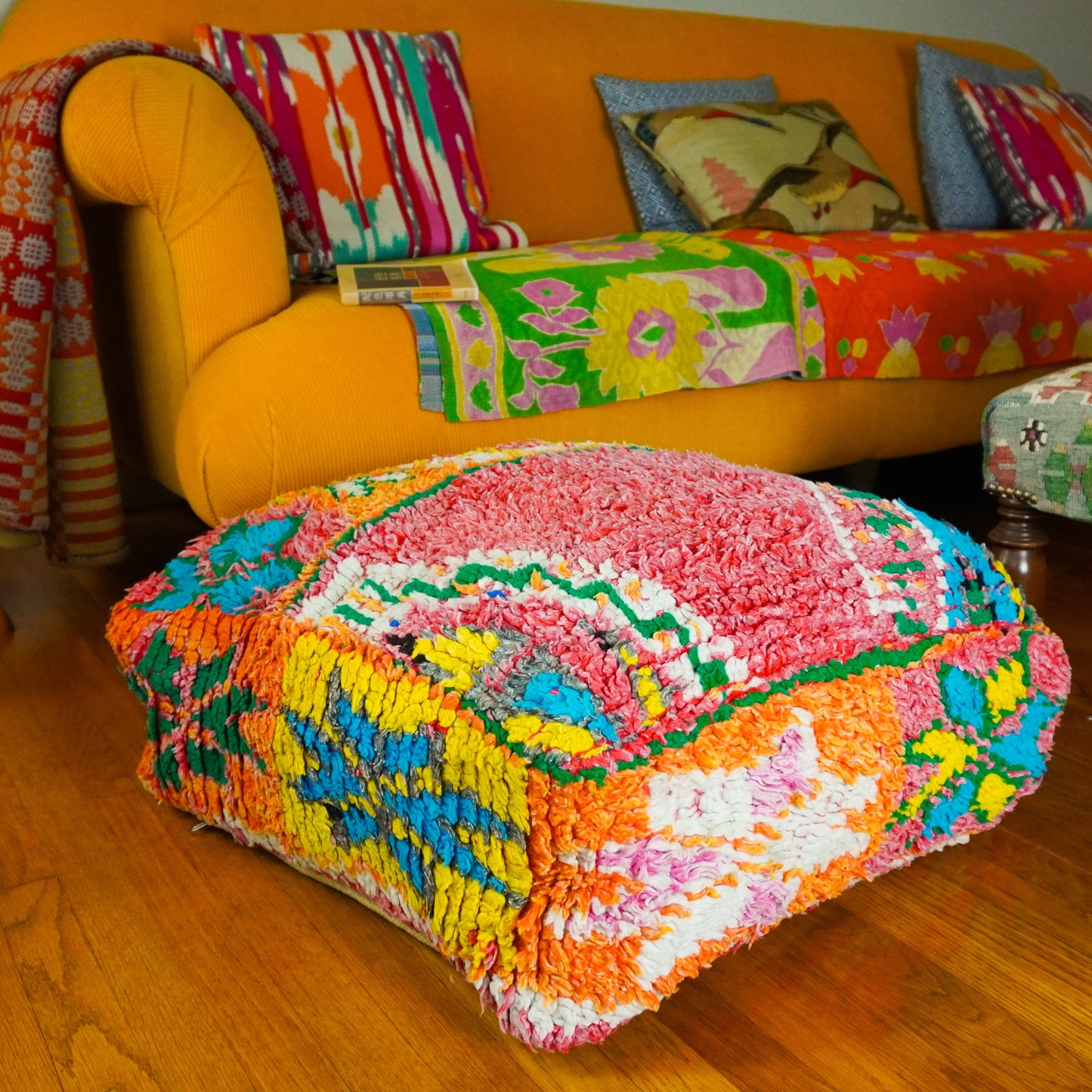 MP1025 Handwoven Moroccan Floor Pouf – Earthy Geometric