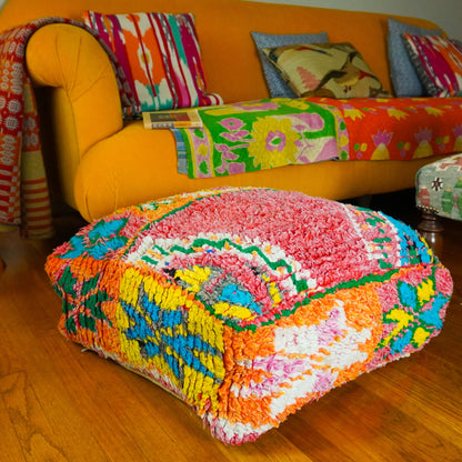 MP1025 Handwoven Moroccan Floor Pouf – Earthy Geometric
