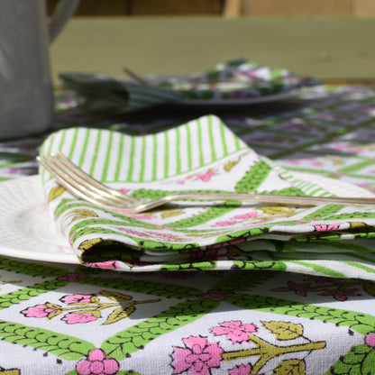 Maisy Daisy Hand Block-Printed Cotton Napkins – Pink & Apple Green