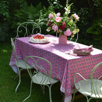 Poppet in Pink Hand Block-Printed Cotton Tablecloth – Pink & Red
