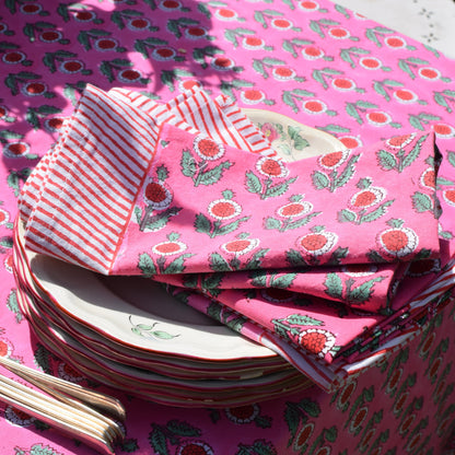 Poppet in Pink Hand Block-Printed Cotton Napkins – Pink & Red