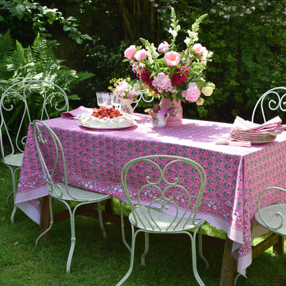 Poppet in Pink Hand Block-Printed Cotton Tablecloth – Pink & Red