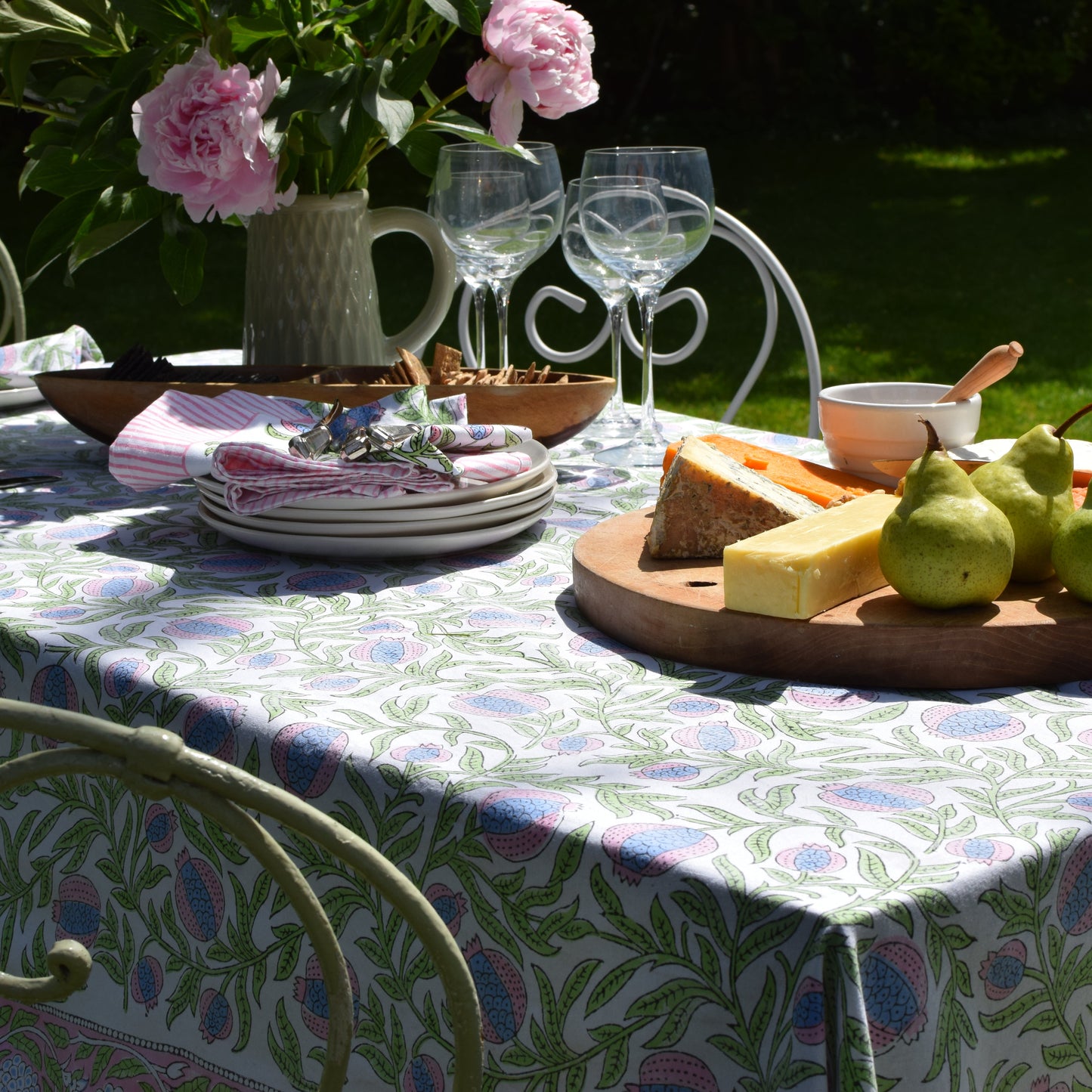 Perfectly Pomegranate Hand Block-Printed Cotton Tablecloth – Multi