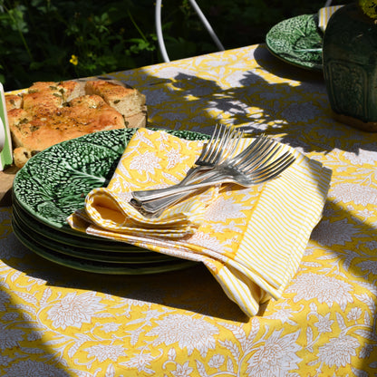 Sunshine Dahlia Hand Block-Printed Cotton Napkins – Yellow