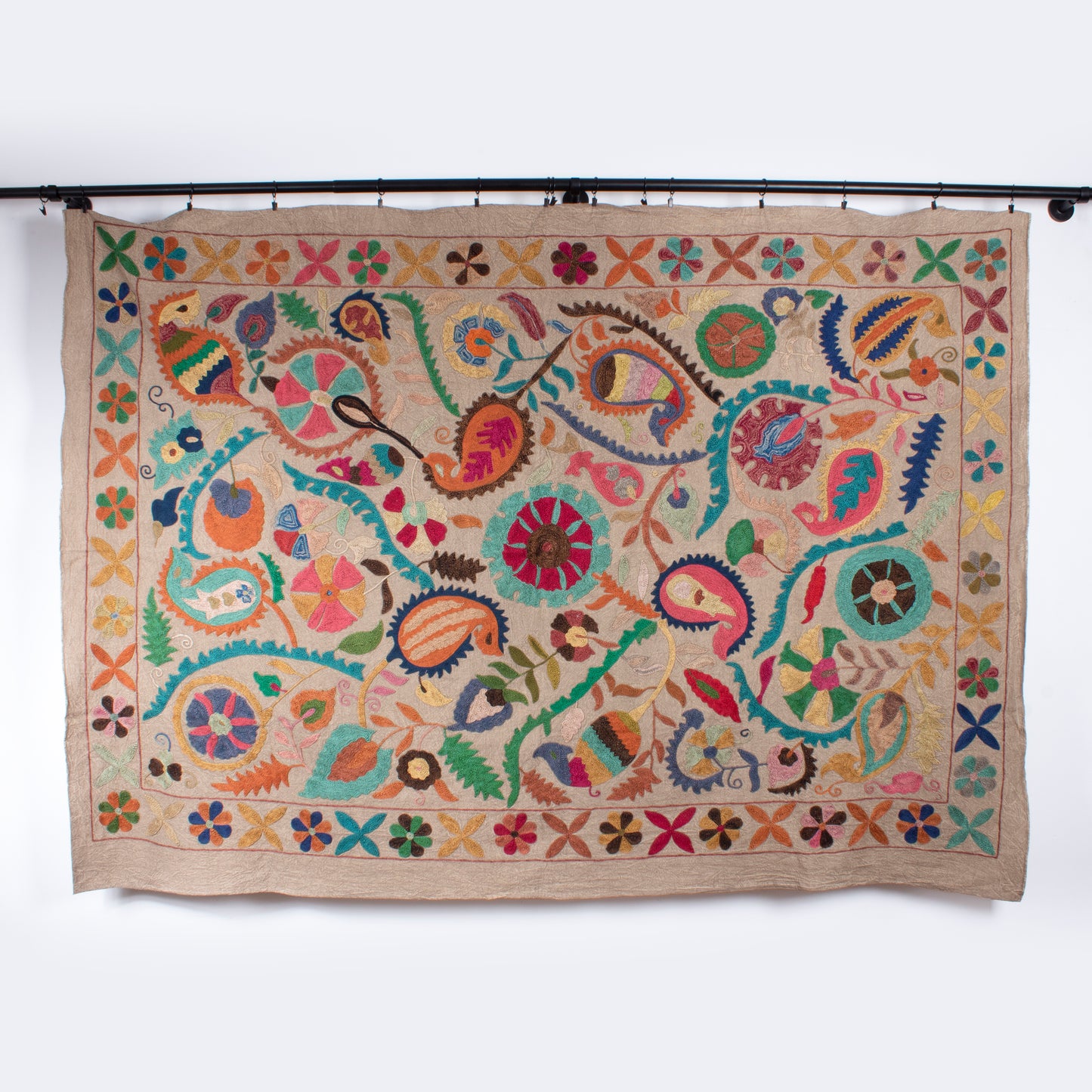 ES1001: Vintage Linen Suzani – Pomegranate & Serenity
