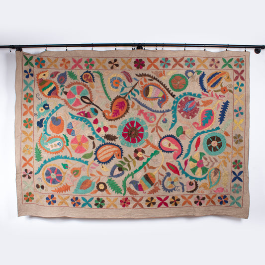 ES1001: Vintage Linen Suzani – Pomegranate & Serenity