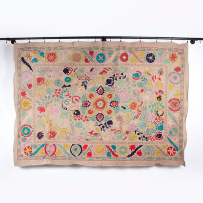 ES1004: Vintage Linen Suzani – Vibrant Floral Symphony