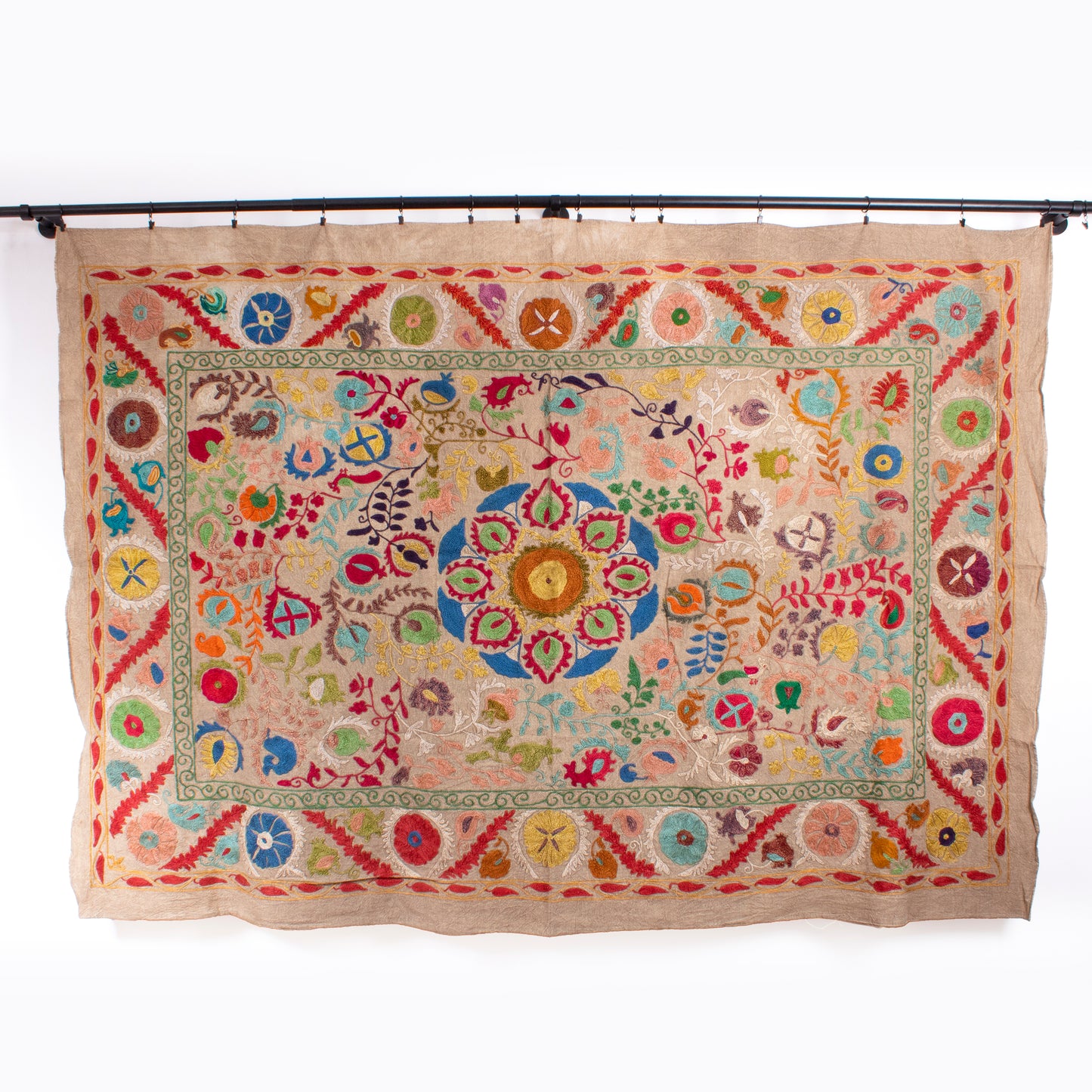 Vintage Hand Embroidered Linen Suzani - The Joy of Life