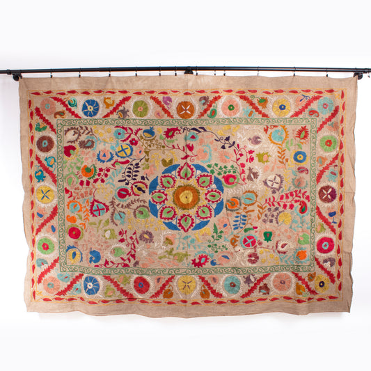 Vintage Hand Embroidered Linen Suzani - The Joy of Life