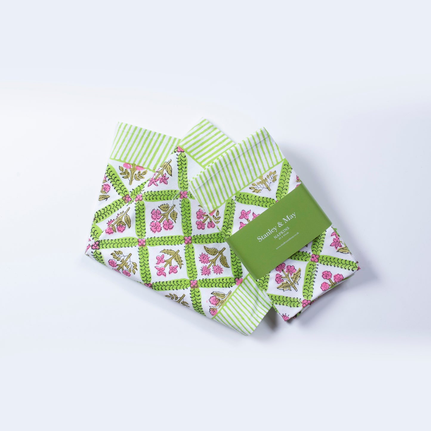 Maisy Daisy Hand Block-Printed Cotton Napkins – Pink & Apple Green