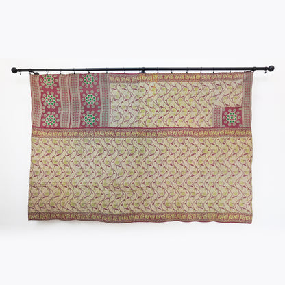 IK1002: Hand-Crafted Vintage Kantha Quilt – Burgundy & Citrus Showstopper