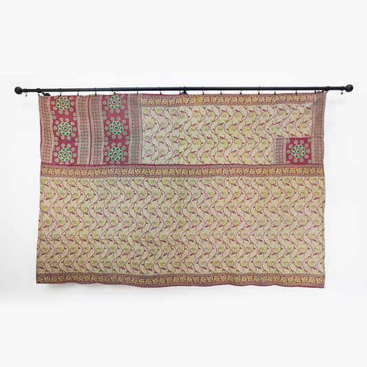 IK1002: Hand-Crafted Vintage Kantha Quilt – Burgundy & Citrus Showstopper
