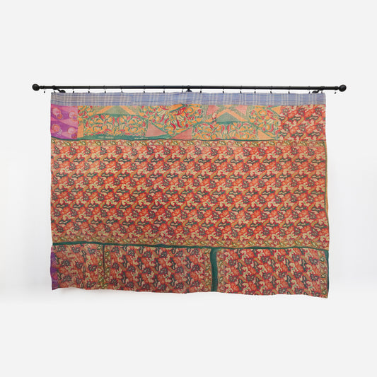 IK1005: Hand-Crafted Vintage Kantha Quilt – Fluid Leaf & Paisley Twirls
