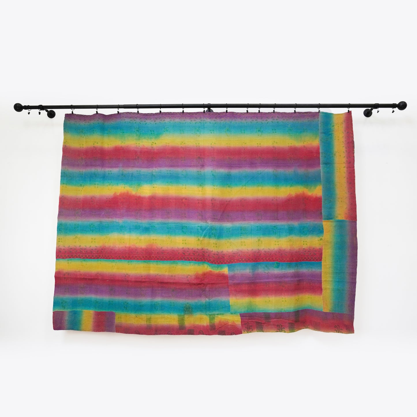 IK1006: Hand-Crafted Vintage Kantha Quilt – Rainbow Geometric & Paisley
