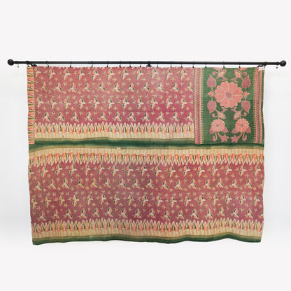 IK1014: Hand-Crafted Vintage Kantha Quilt – Peachy Pastels & Purple Ombre