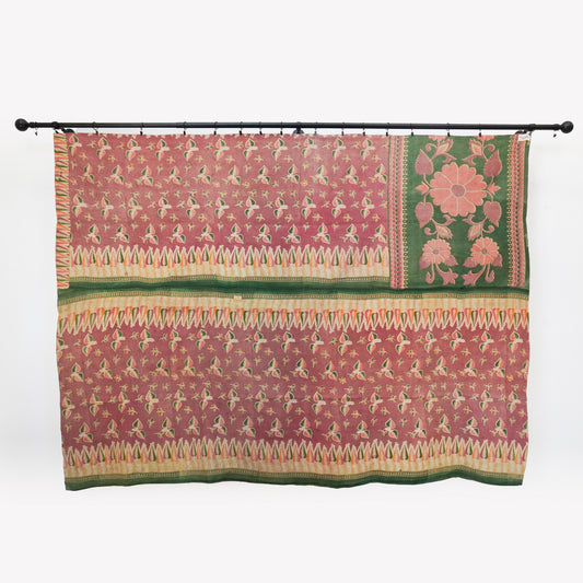 IK1014: Hand-Crafted Vintage Kantha Quilt – Peachy Pastels & Purple Ombre