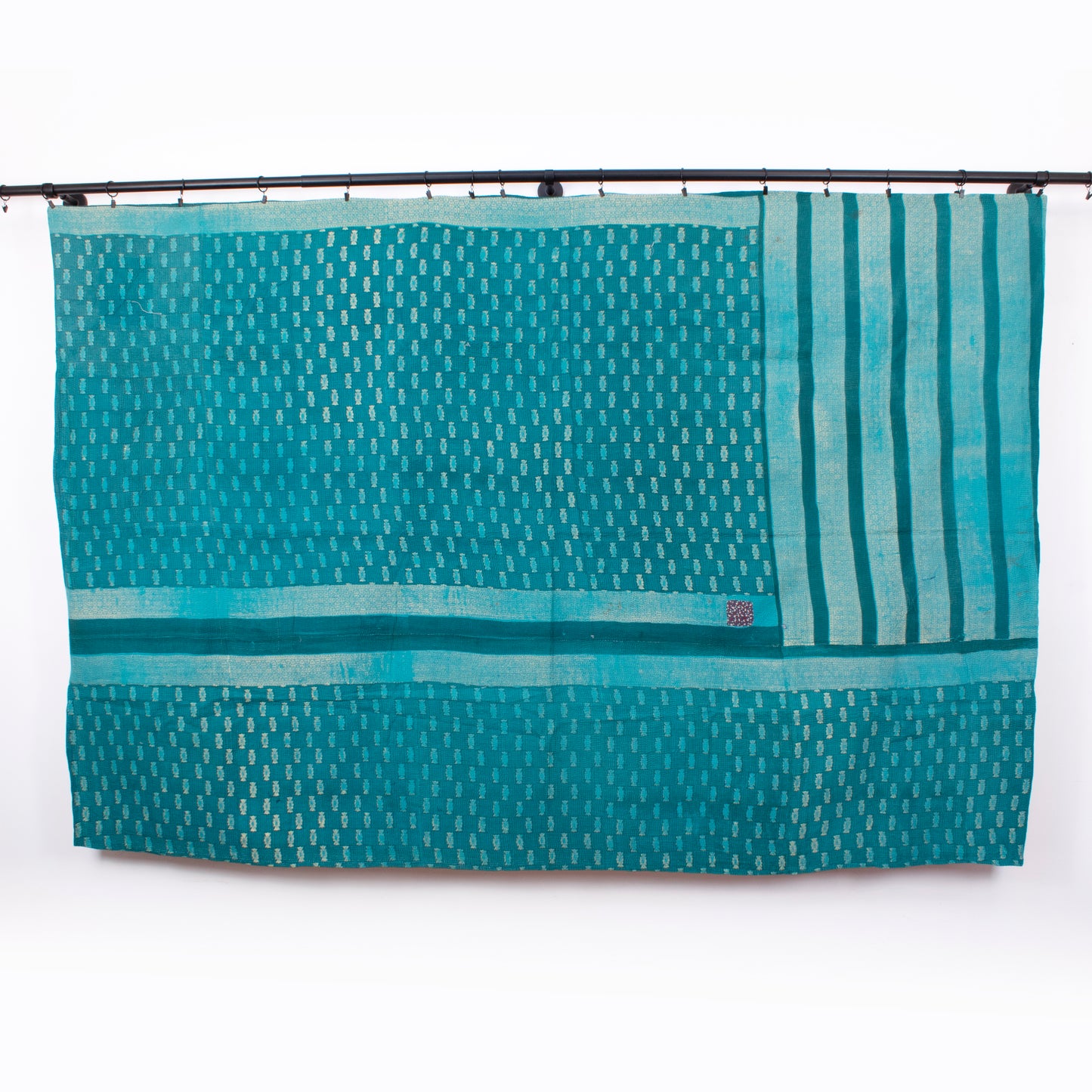 Handcrafted Vintage Kantha Quilt – Purple Aqua Ocean Haze