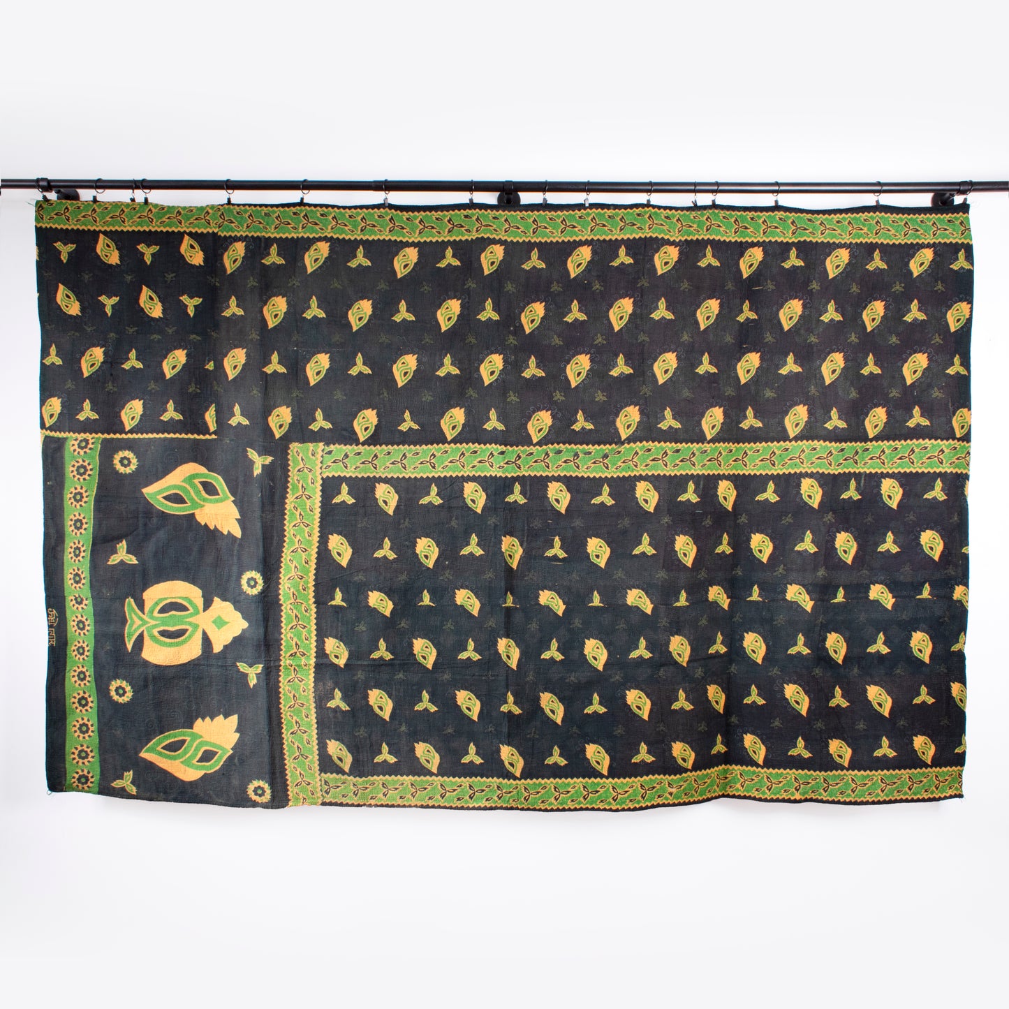 Handcrafted Vintage Kantha Quilt – Back to Black