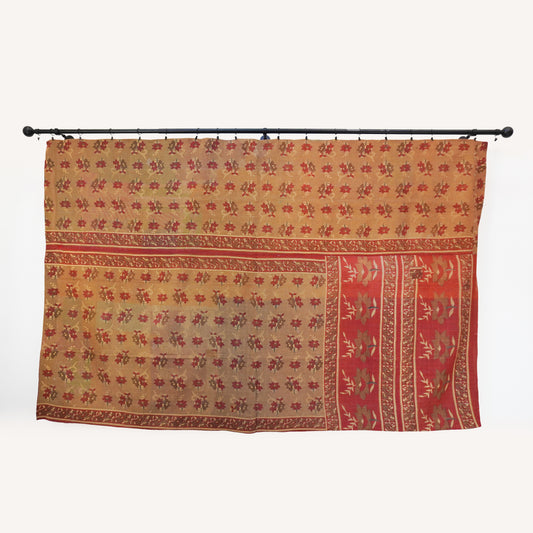 IK1003: Hand-Crafted Vintage Kantha Quilt – Earthy Floral & Stripe