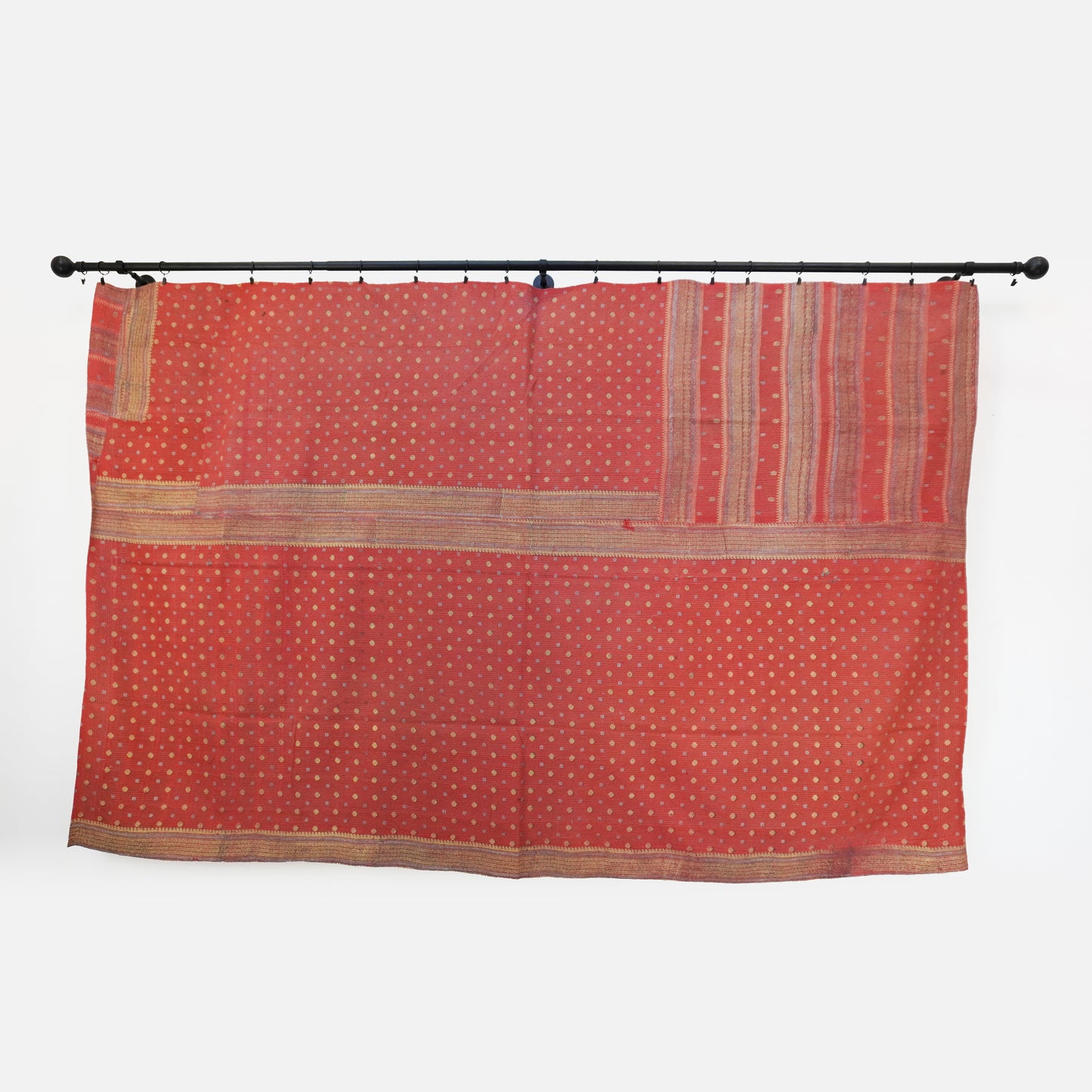 IK1003: Hand-Crafted Vintage Kantha Quilt – Earthy Floral & Stripe