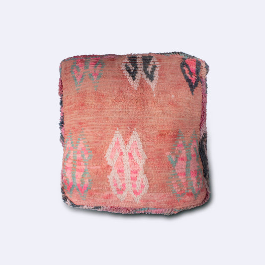 MP1036 - Handwoven Berber Rug Pouf – Laid-Back Coral & Grey