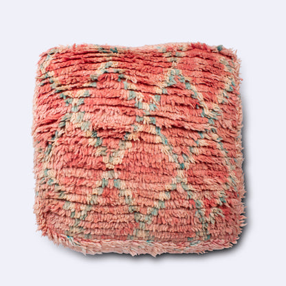 Handwoven Moroccan Carpet Pouf – Shaggy Peach