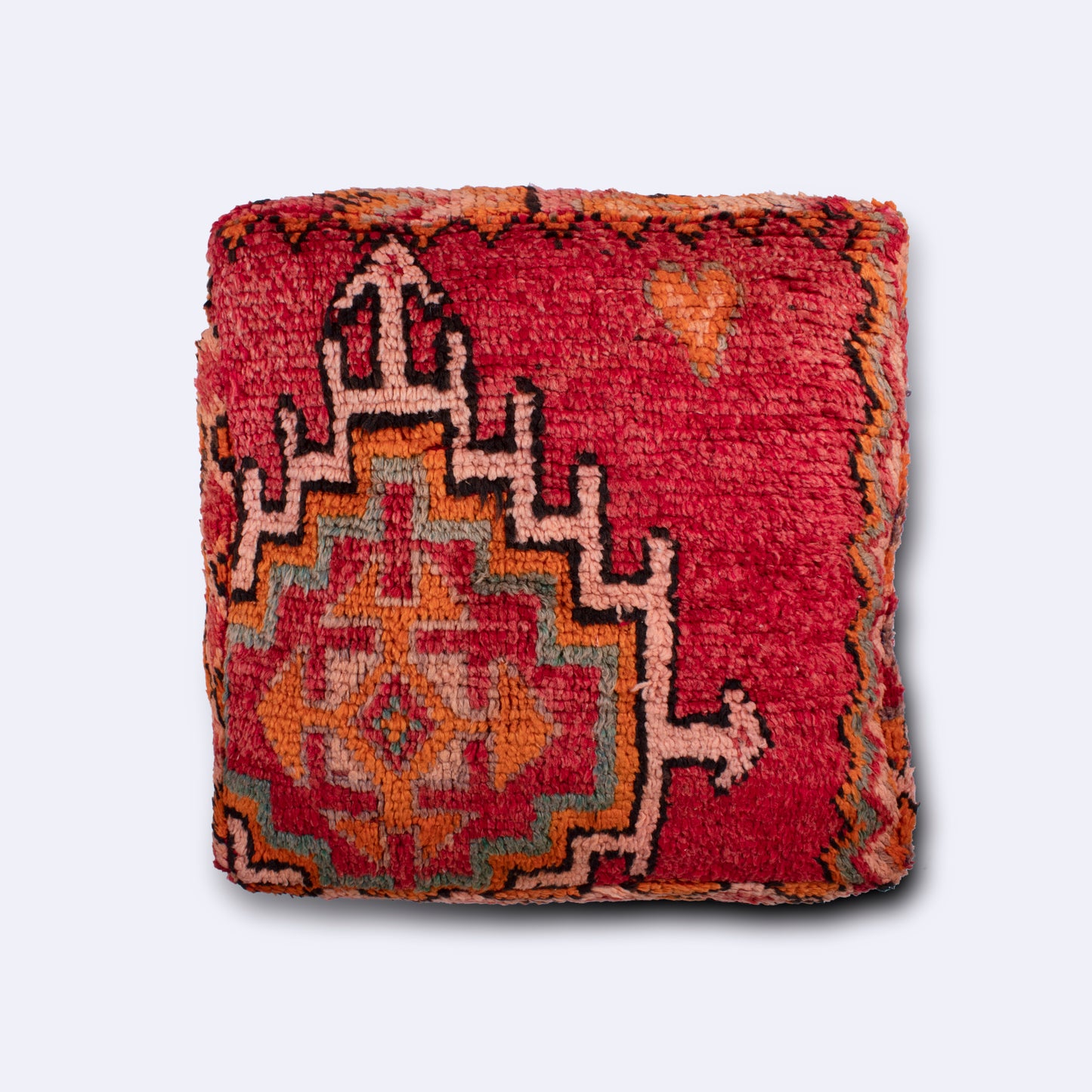 Handwoven Moroccan Carpet Pouf – Devil Red Delight