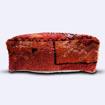 Handwoven Moroccan Carpet Pouf – Devil Red Delight