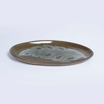 Hand Painted Leaf Platter by Gerry Unsworth | Signed Studio Pottery