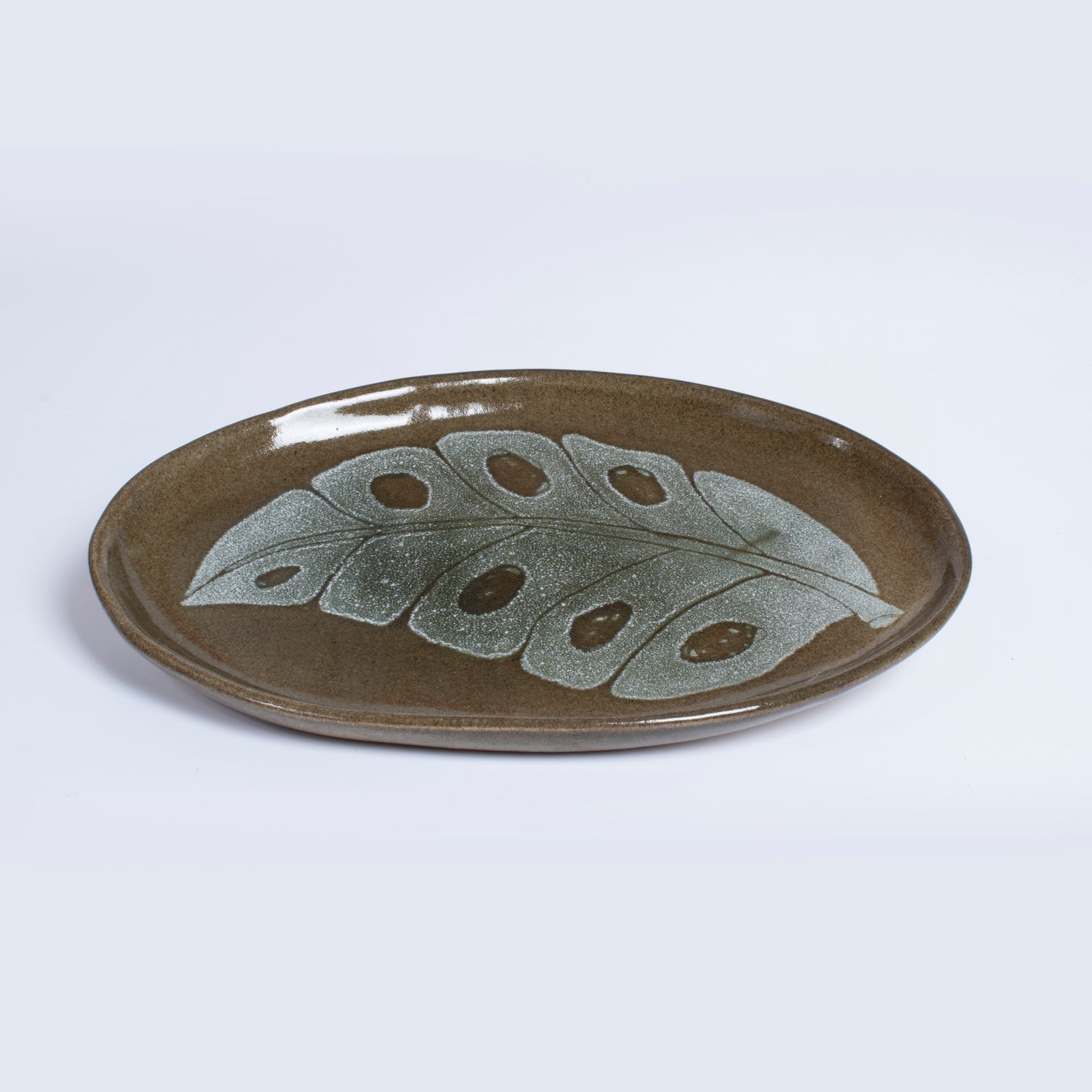 Hand Painted Leaf Platter by Gerry Unsworth | Signed Studio Pottery