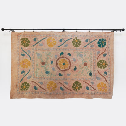 VS1001: Hand-Embroidered Velvet Suzani – Muted Coral & Ethereal Botanicals