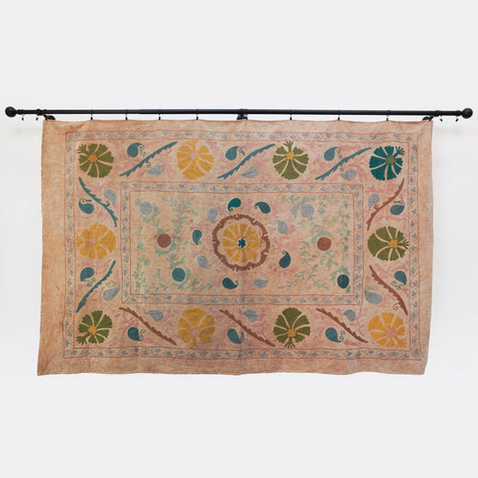VS1001: Hand-Embroidered Velvet Suzani – Muted Coral & Ethereal Botanicals
