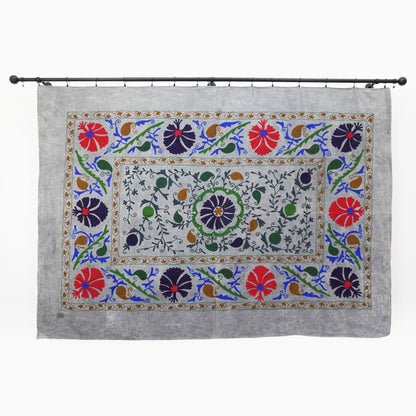 VS 1006: Hand-Embroidered Velvet Suzani – Dreamy Grey Botanical Canva